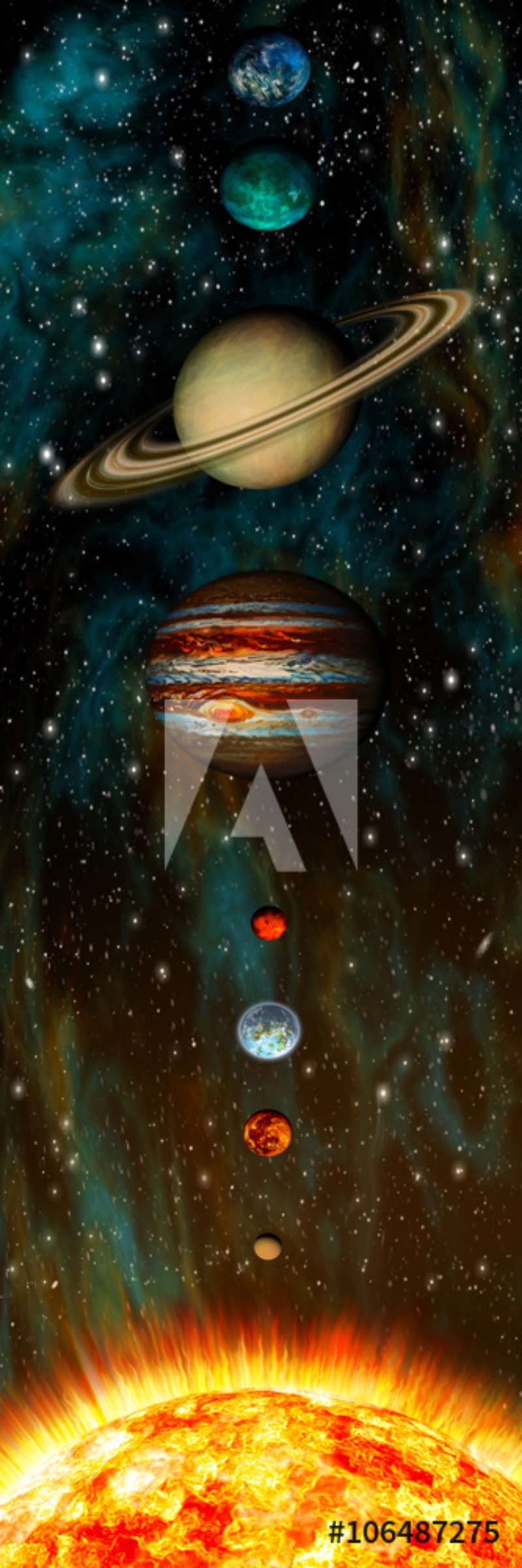 Afbeeldingen van Solar System vertical panorama ultra-wide 